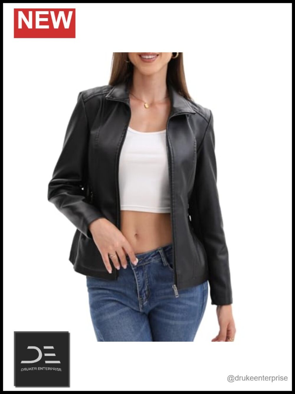 Faux Leather Jacket Women Motorcycle Zip Up Coat Going Out
